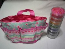 Melissa  Doug Pretty Petals Tote Organizer Bag Pink Hearts  Tower of beads lot