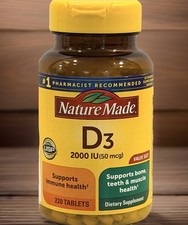 Nature Made Vitamin D3 - 2000 IU 50mcg Value Size 220 Tablets. Exp 10/26.