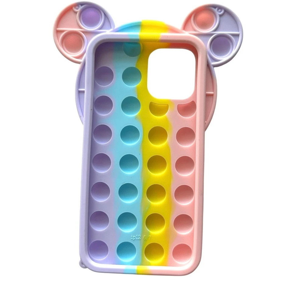 New Rainbow Mickey Pop It Phone Case iPhone 12 Pro Max Silicone Bubble Fidget - Image 2 of 4