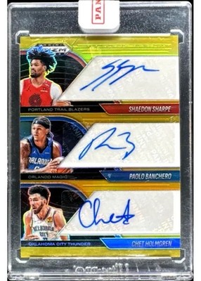 Shaedon Sharpe, Paolo Banchero, Chet Holmgren Prizm Black Triple Auto Gold /10