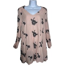 Free People Small Pink Grey Floral Embroidered Boho Austin Swing Mini Dress Boho