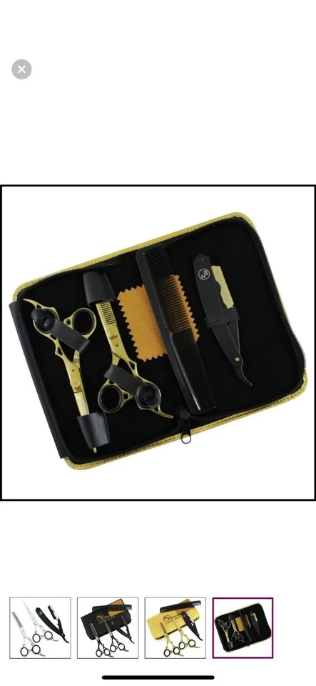 Juego de tijeras de peluquero dorado tijeras de corte de pelo profesionales, kit de tijera de adelgazamiento Foto 3 de 4