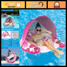 XL Pool Float with Canopy Cup Holder - Adjustable Sun Shade Lounge Chair, Ergo