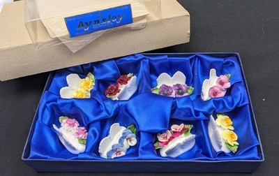 Aynsley Place Card Holders Fine English Bone China Hand Painted Modelled NIB