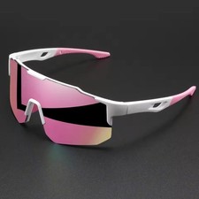 Oversized RETRO SPORTY WRAP AROUND Shield Cycling SUN GLASSES Large White Frame