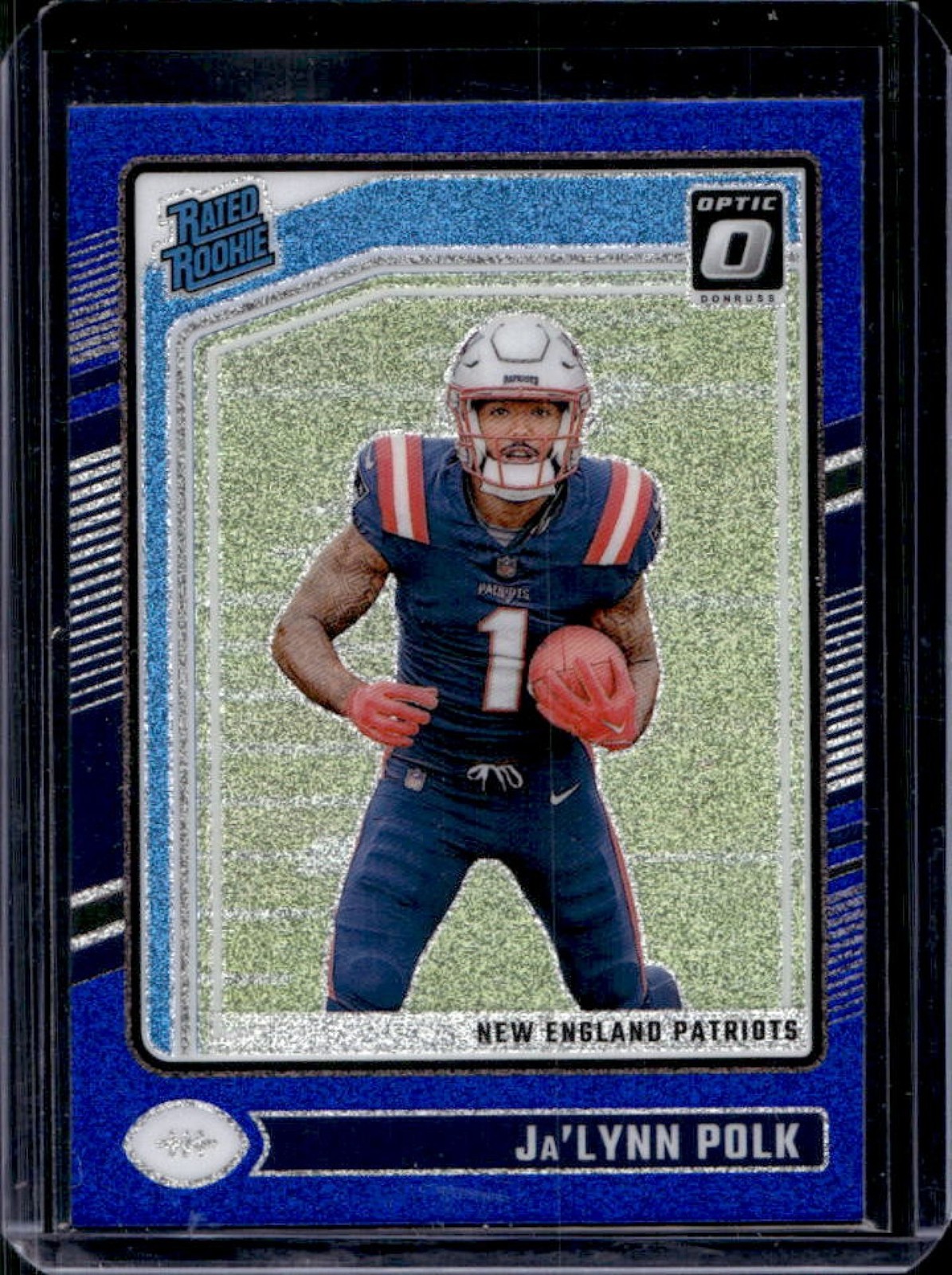2024 Donruss Optic Ja'Lynn Polk Blue Glitter Rated Rookie #240 Patriots