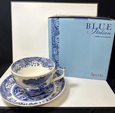 Spode Blue Italian Jumbo Coffee Tea Cup And Saucer Set Fine Porcelain New In Box