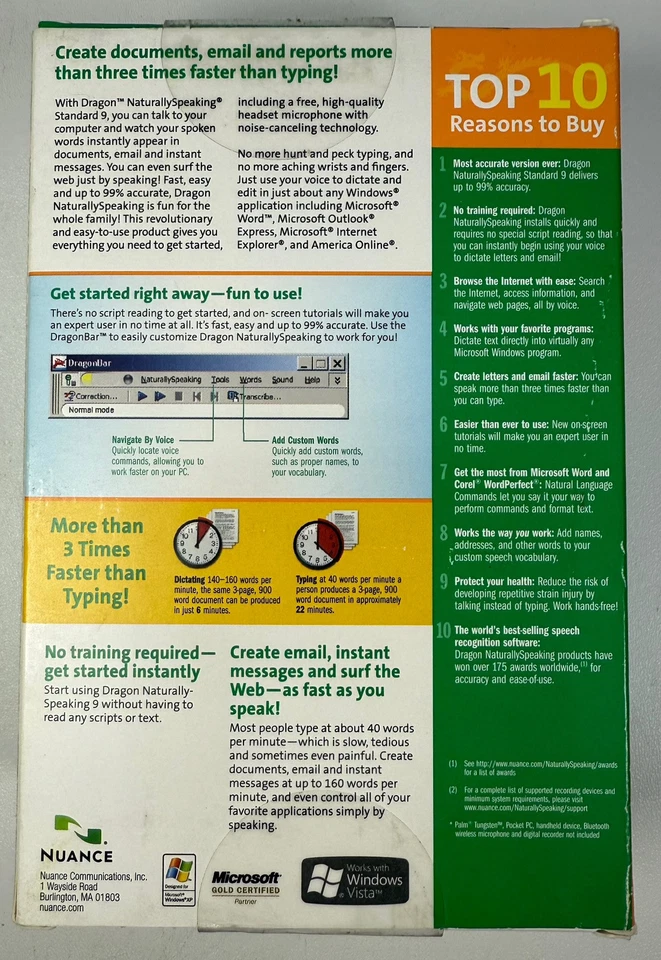 Dragon Naturally Speaking 9 Standard SPEECH RECOGNITION SOFTWARE NOS NEVER OPEN - Image 2 of 4