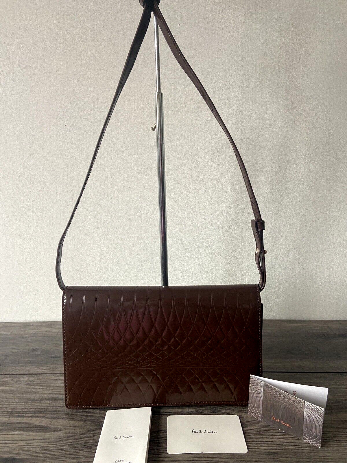 PAUL SMITH BROWN LEATHER NO 9 SHOULDER CROSSBODY CLUTCH BAG RETAIL €650 BNWT