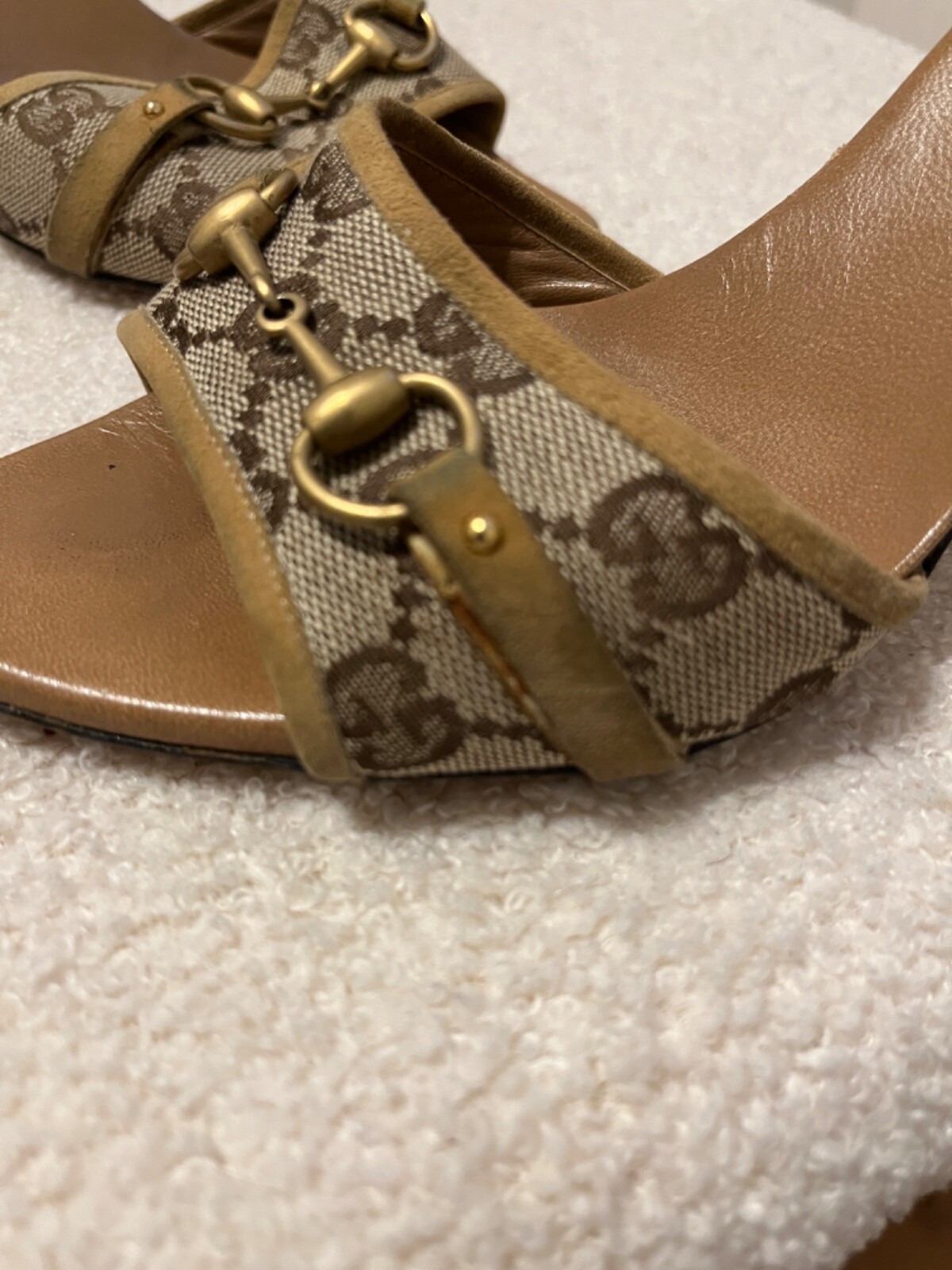 Vintage Authentic Gucci Monogram Tan Sandals Women Size 8.5