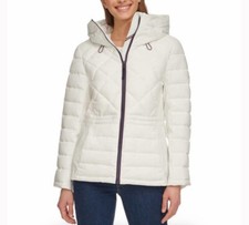 Tommy Hilfiger, Women's Quilted Puffer jacket with hood, Size Large, White, NWT