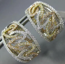 ESTATE LARGE 1.71CT DIAMOND 18K TRI COLOR GOLD 3D LEAF FILIGREE CLIP ON EARRINGS