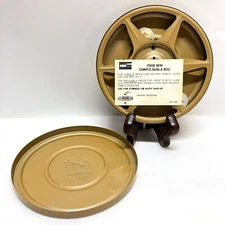 VTG NOS  5" DUAL 8 Metal Film Canister Storage Can w 8mm Reel Gold Empty NEW EC