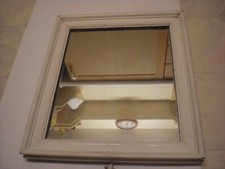 Vintage Hanging White Painted Wooden Framed Original Mirror Plate Distressed