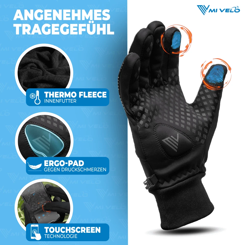 MIVELO Fahrradhandschuhe Winter Handschuhe wasserfest winddicht schwarz - Bild 4 von 4