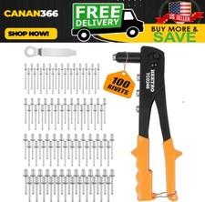 Heavy Duty Hand Riveter, Rivet Gun, 3/32"-1/8"-5/32"-3/16", 4 Nosepieces Set Inc