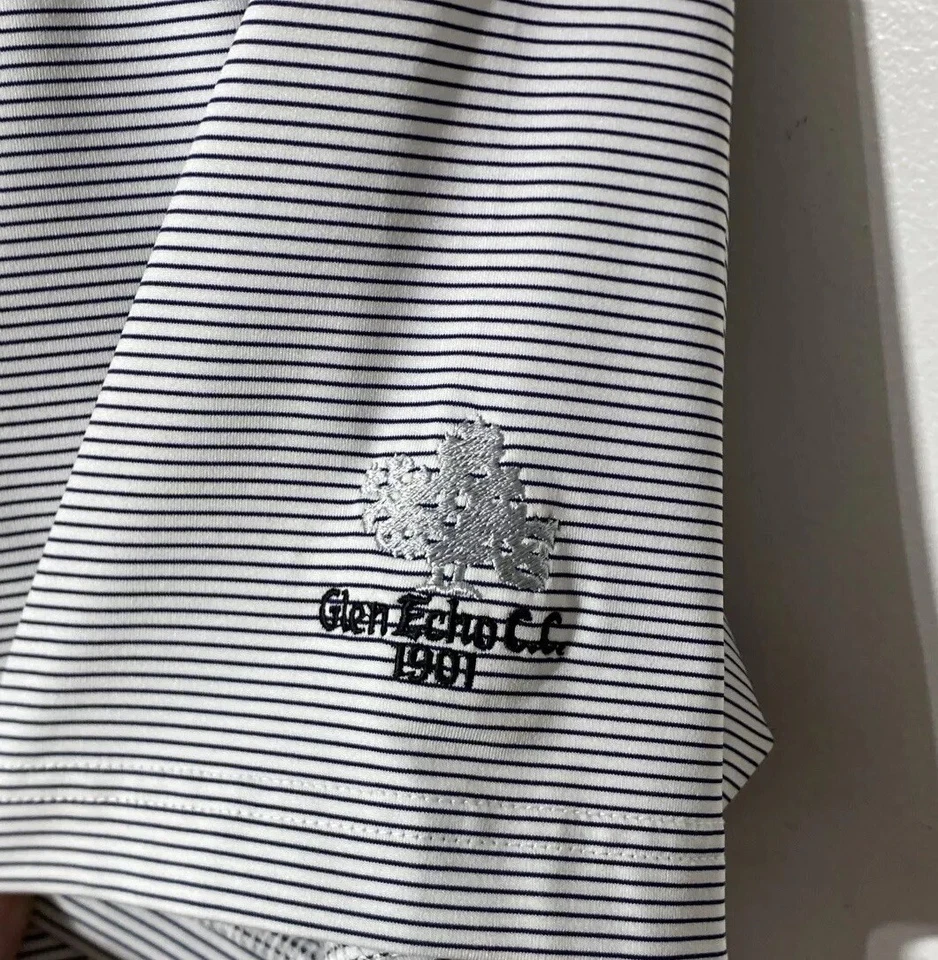 Camisa polo de golf F&G Glen Oaks Country Club Tech para hombre mediana blanca azul a rayas Foto 4 de 4