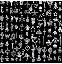 NIB Adorable Mixed Approximately 100 Piece Silver Metal Alloy DIY Charms For...