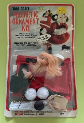 VINTAGE NOS 1980 FIBRE-CRAFT MAGNETIC ORNAMENT KIT #2515 CINDY SKATER