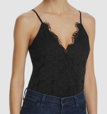  68 Wayf Women's Black Floral Lace V-Neck Sleeveless Lizzie Bodysuit Size S