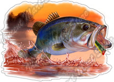 Bass Leaping Lure Fishing Fish Fisherman Car Bumper Vinyl Sticker Decal 5"X4"