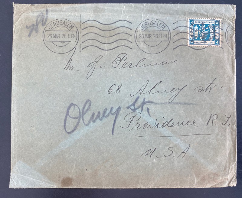 1926 Jerusalem Palestine Cover To Providence RI Usa