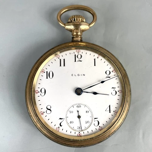 Antique ELGIN Gold Filled Size 16 7 Jewel Open Face Pocket Watch *works!