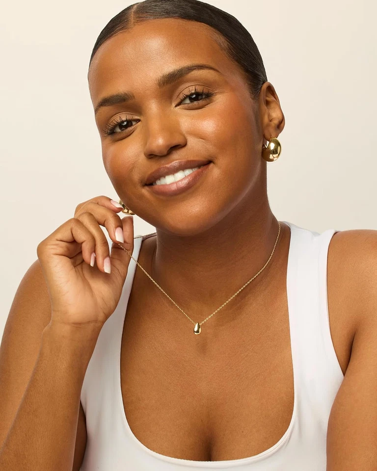 PAVOI Collar Colgante Pera Delicada Chapado en Oro 14K para Mujer | Cuello Colgante Lágrima Foto 3 de 4