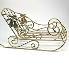 Santa's Sleigh Christmas Decoration Centerpiece Base Piece Gold Metal 13" Long