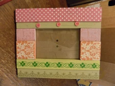 Patchwork Buttons Shabby Chic Wooden Picture Frame Polka dot Pink Scrolls Green