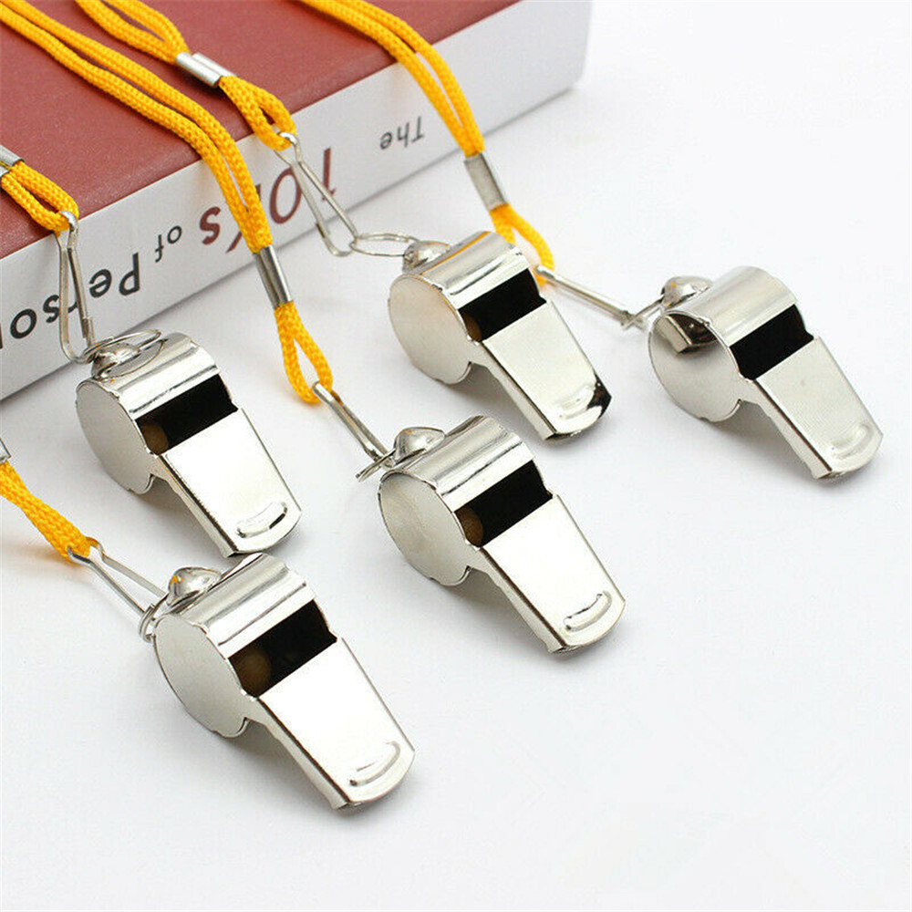 JMKQLZ 3PC Metal Referee Whistle - Stainless Steel - Crisp Sound Whistle with Lanyard for School