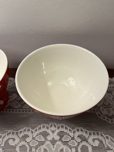 SPODE FOOTED DESSERT BOWLS 2007 BAKING DAYS Red w/ White Polka Dots Lot of 3 - Picture 8 of 14