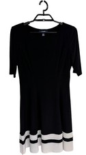 Chaps Women's Short Sleeve Black And White A-Line Stretch Dress Size M