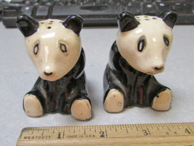 vintage ceramic Panda Bears salt & pepper shakers, some damage, made in Japan