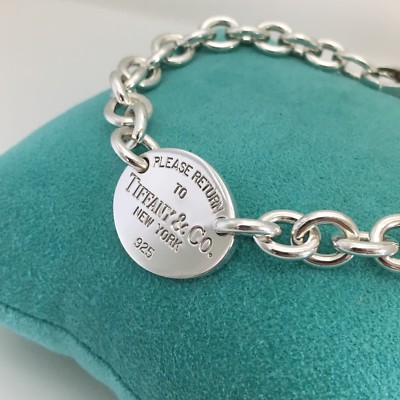 Large 8.5” Please Return To Tiffany Oval Tag Charm Bracelet Mens