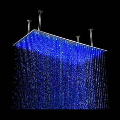 16''x31'' Square Ceiling Mount Rainfall LED Shower Head Brushed Nickel Top Sprayer