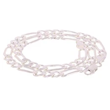 925 Sterling Silver Solid Figaro Link Chain Necklace 7mm 26" 41.8grams