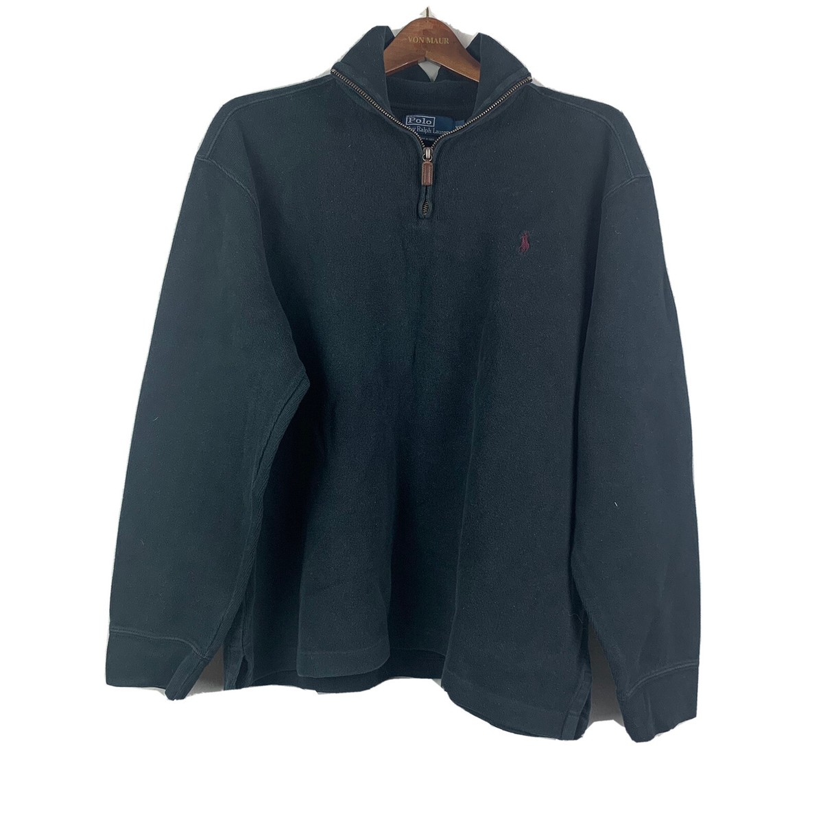 Polo Ralph Lauren Men Size XL 1/4 Zip Pullover Polo Sweater Pony Logo Black  Mock