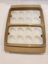 Tupperware Deviled Egg Carrier Holder w Lid & Trays- Harvest Gold 723-3