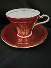 Aynsley Deep Red  Burgundy Corset Tea Cup & Saucer Gold CHINTZ made in England — photo 1