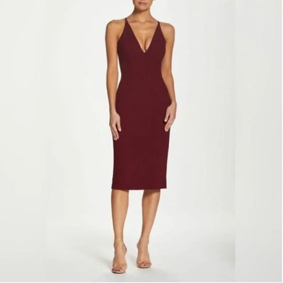 Dress the Population Lyla Dress Office Work Bodycon Cocktail Party Burgundy 