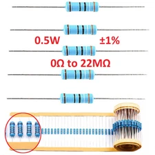200pcs 1/2W Metal Film Resistor ±1% 0.5W - Full Range of Values (0Ω to 22MΩ)