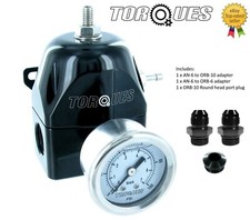 Torques AN-6 (ORB-10) Adjustable Fuel Pressure Regulator 30-70 PSI BLACK + GAUGE