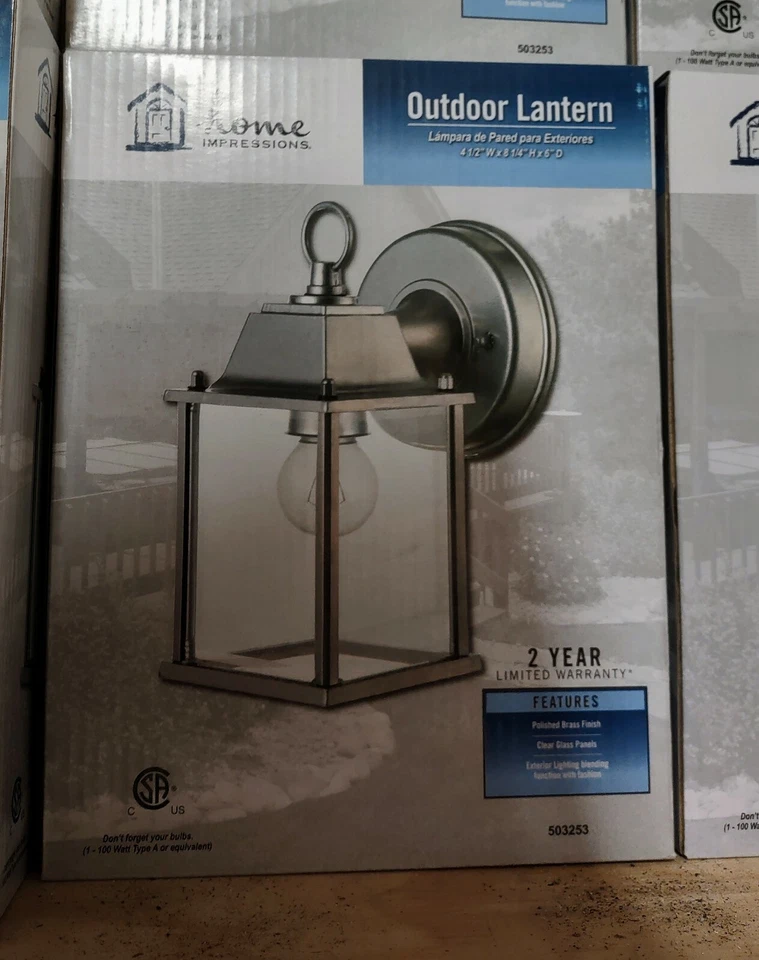 Wall Lantern Outdoor Wall Light Fixture Sconce Glass Panels -Brushed Nickel - Image 3 of 4