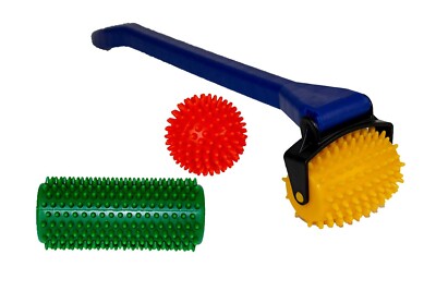 Igelrolle m.Stiel Massagerolle Rückenmassage und Igelball f. Handmassage 3er Set
