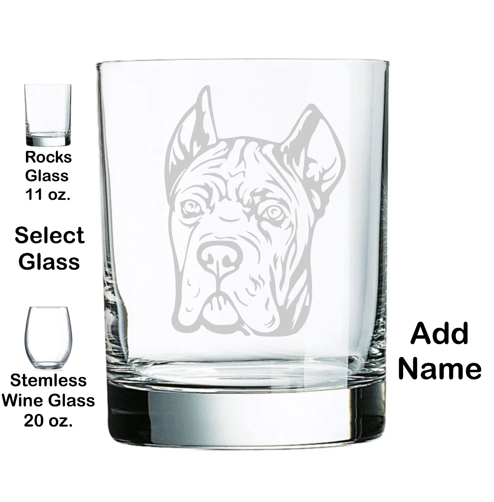 CANE CORSO Dog ENGRAVED  ADD NAME  FREE SHIPPING  ETCHED GLASS  PERSONALIZED