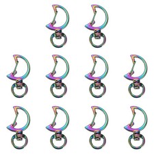10Pcs Metal Spring Snap Keychain Clip, Moon Shape Lobster Claw Clasp, Rainbow