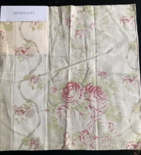 HINES & CO. Ribbons & Roses in Pink 17 3/8 x 17 3/4" Linen Floral Fabric Sample