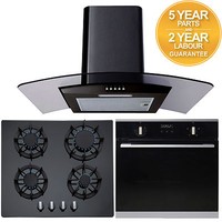 Sia 60cm Built In Electric Single Oven, Black Gas Hob & Curved Glass Cooker Hood Sia 60cm Built In Electric Single Oven, Black Gas Hob & Curved Glass Cooker Hood