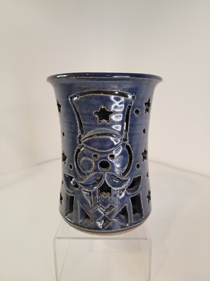 Studio Art Pottery Christmas Nutcracker Candle Holder Luminary Handmade Blue